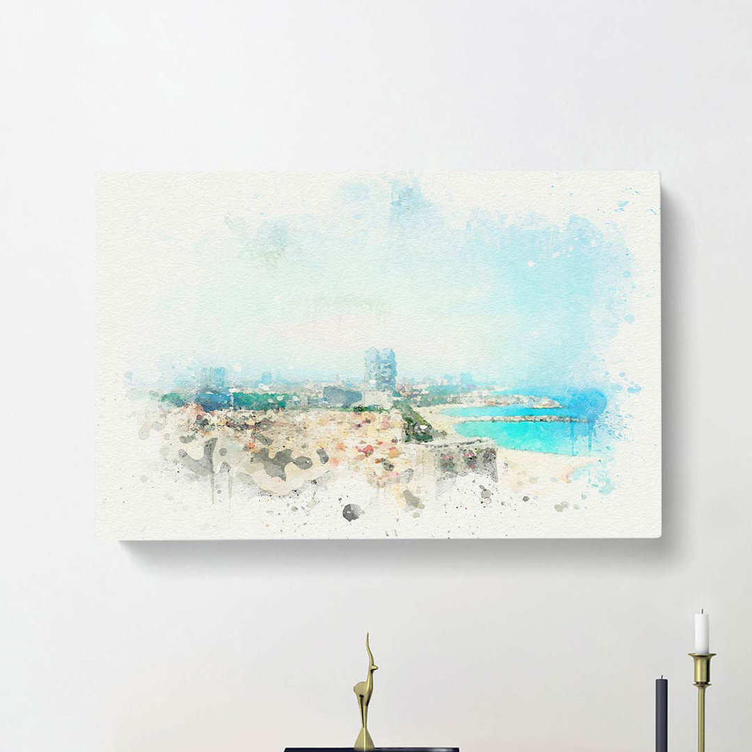 The Barcelona Skyline In Spain In Abstract - Wrapped Canvas