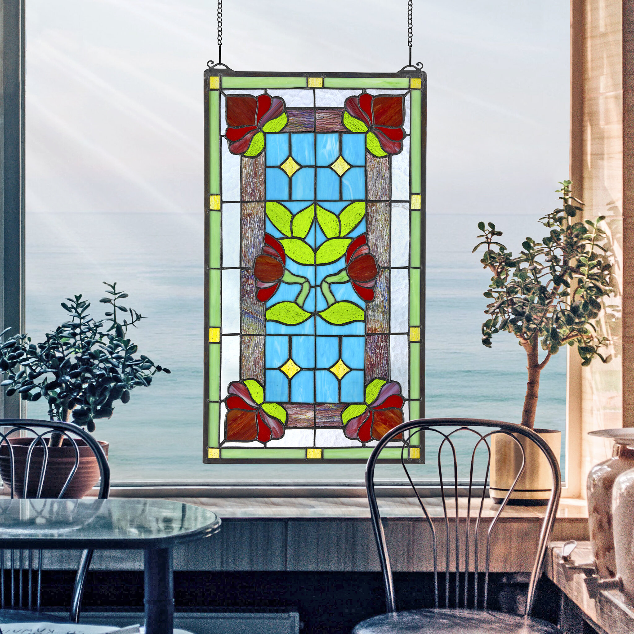 Design Toscano Red Anemone Tiffany-Style Window Panel | Wayfair