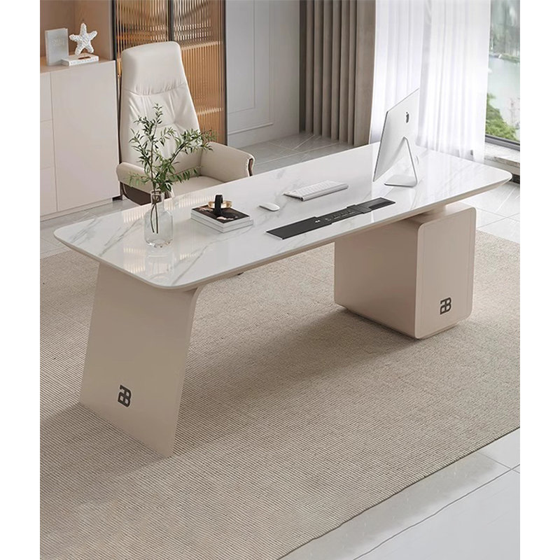 Bureau de luxe léger en pierre frittée à plateau italien, 29.53" H x 55.12" W x 27.56" D