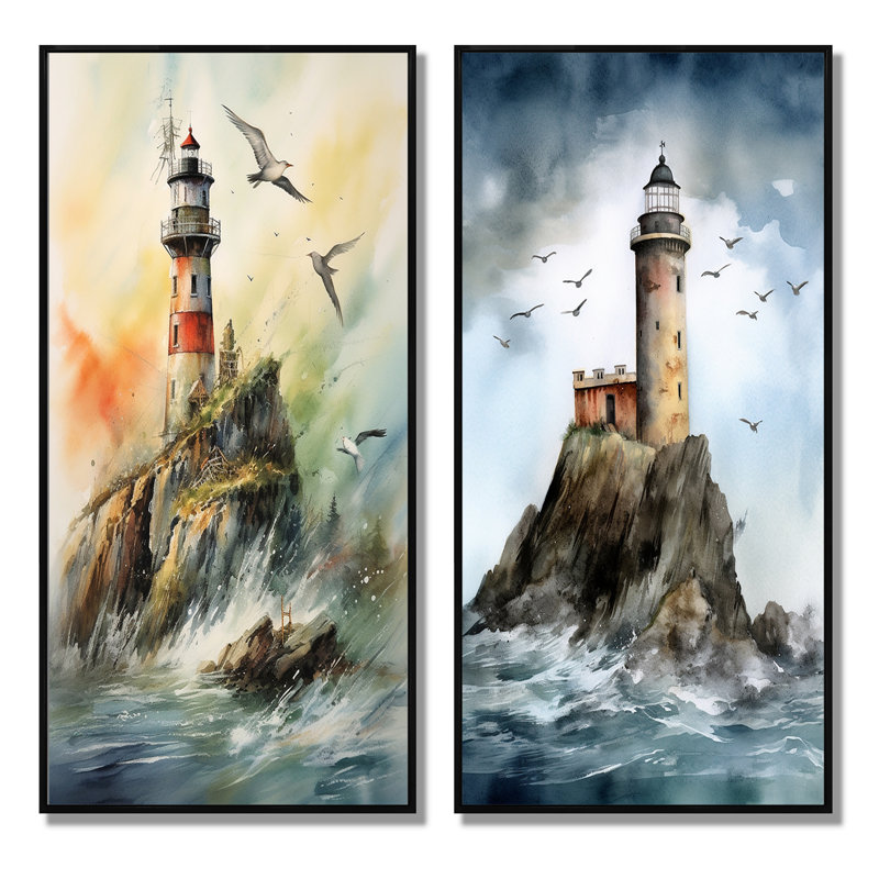 «Ocean Watchtower», 2 pièces sur toile, H 40 po x l 40 po, Cadre noir