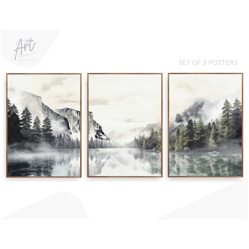 «Yosemite National Park Prints, Nature Ladscape», ensemble de 3, Affiche non encadrée, H 30 po x l 72 po