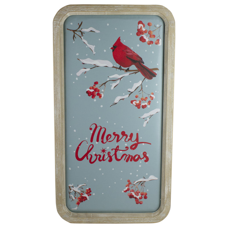 Décoration murale 25,5 "en bois bleu et rouge Merry Christmas avec cardinal rouge
