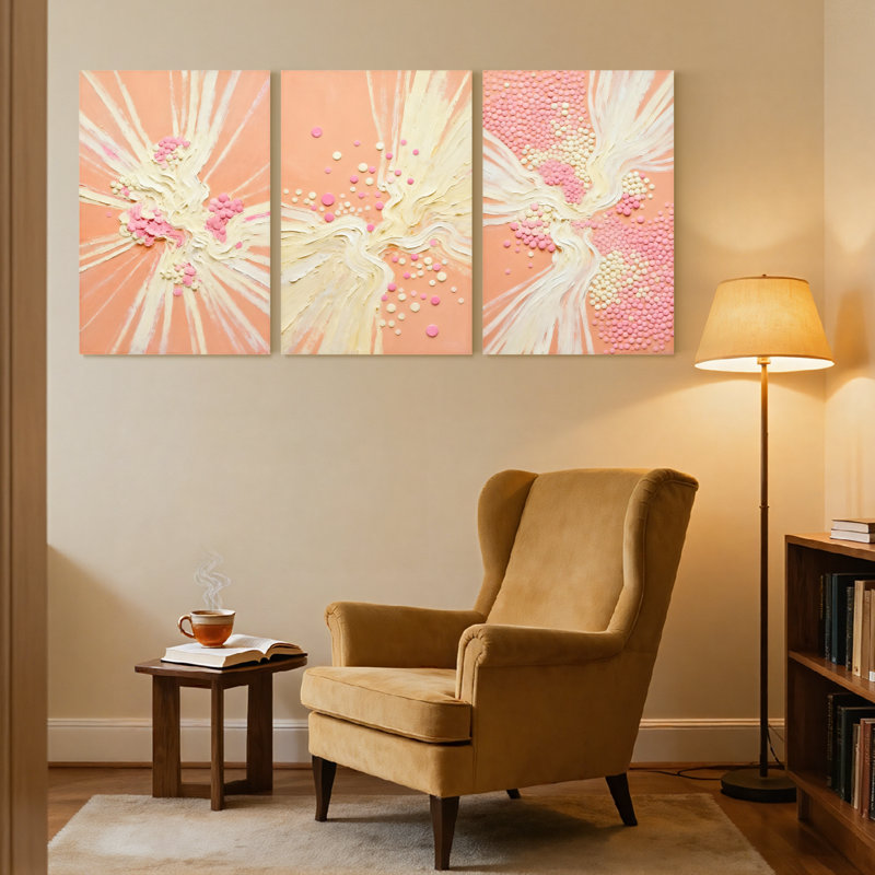 Abstrait abstrait floral, ensemble de 3 impressions murales sur toile, H 18 po x l 36 po