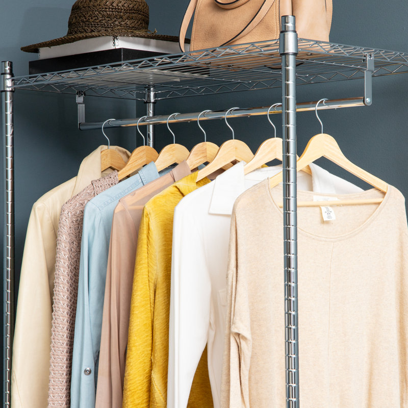 Portant à vêtements robuste avec barre ajustable, double tablettes et roues verrouillables Mind Organiser