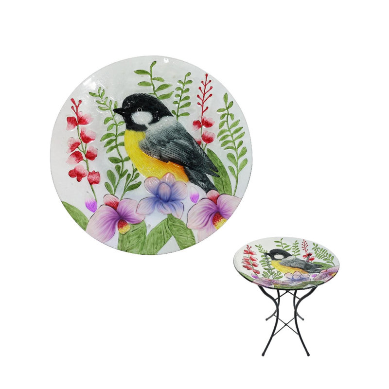 Bain d'oiseaux en verre 18 "Oriim avec support en métal" Baltimore "
