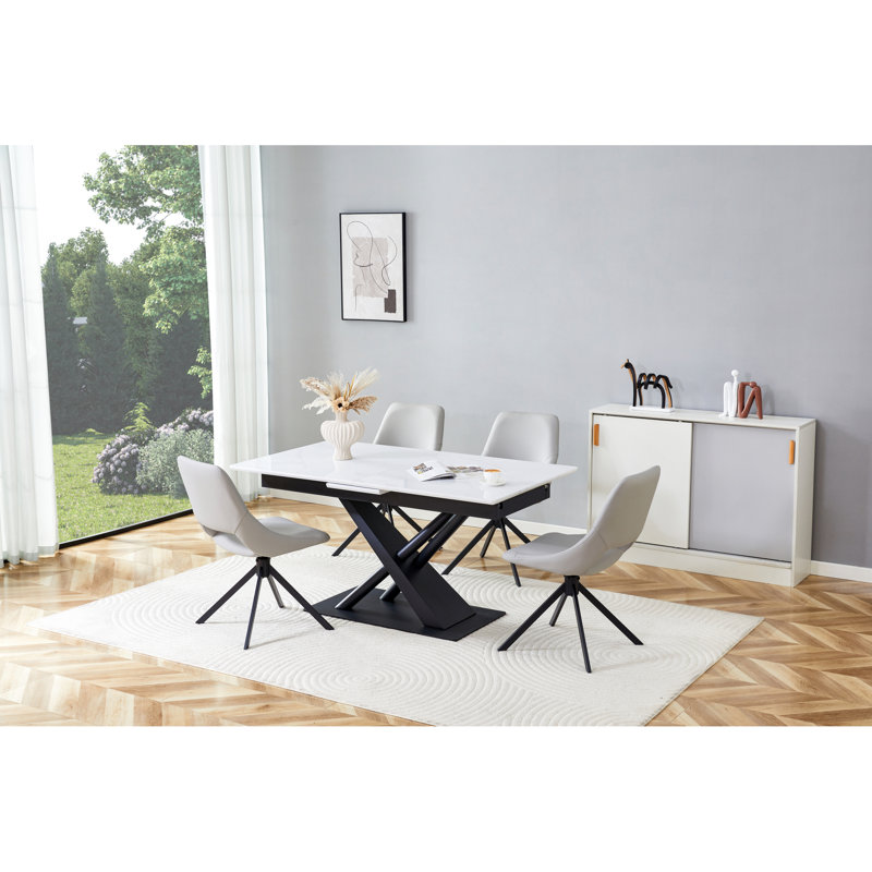 Ensembles de table de salle à manger peu encombrants avec table en MDF extensible et chaises en cuir de qualité supérieure
