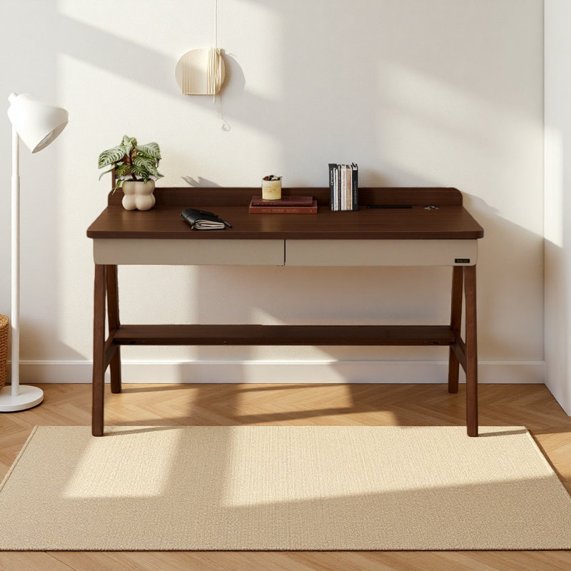Bureau avec tiroirs doubles et tablettes de rangement ouvertes, H 32,28 po x l 40,15 po x P 23,62 po