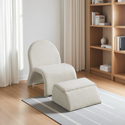 Chaise moderne sans accoudoirs rembourrée avec repose-pieds avec rangement, fauteuil d'appoint en chenille pour le salon, la chambre à coucher, le bureau et la salle de lecture