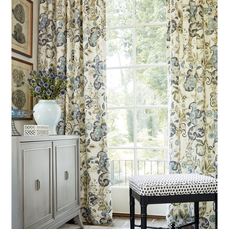 La Boheme Cumbria Hand Block Print Fabric, Aquamarine/Ivory