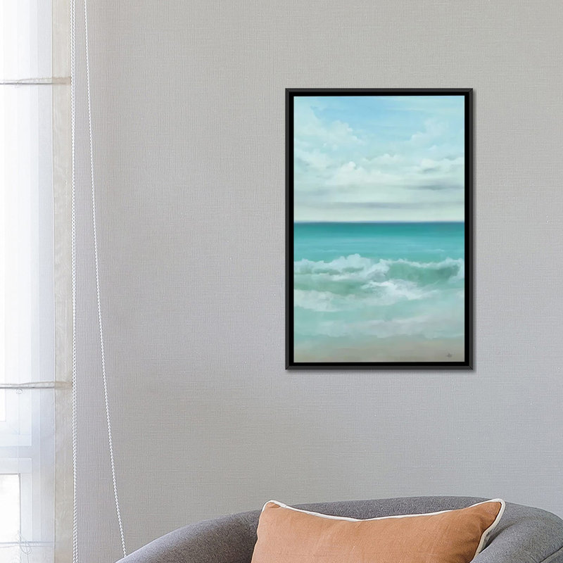 « aqua marine », impression sur toile, H 26 po x l 18 po x P 1,5 po, Toile avec cadre noir, Pas de tapis