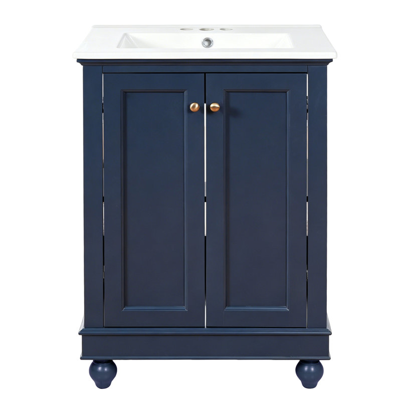 Meuble-lavabo moderne de 24 po de conception simple et élégante avec rangement à fermeture en douceur, tablette réglable, meuble-lavabo avec lavabo en céramique