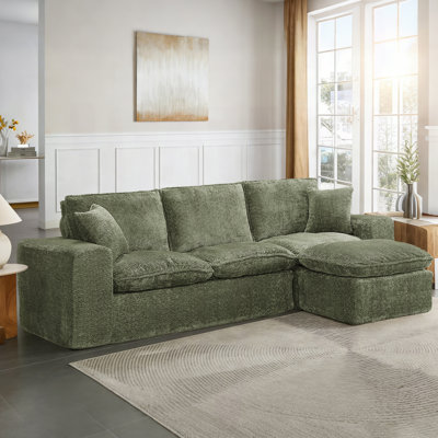Masir Oversized Modular Sectional Sofa with Movable Ottoman, Comfy Green Boucle Upholstery,2 Throw Pillows Included