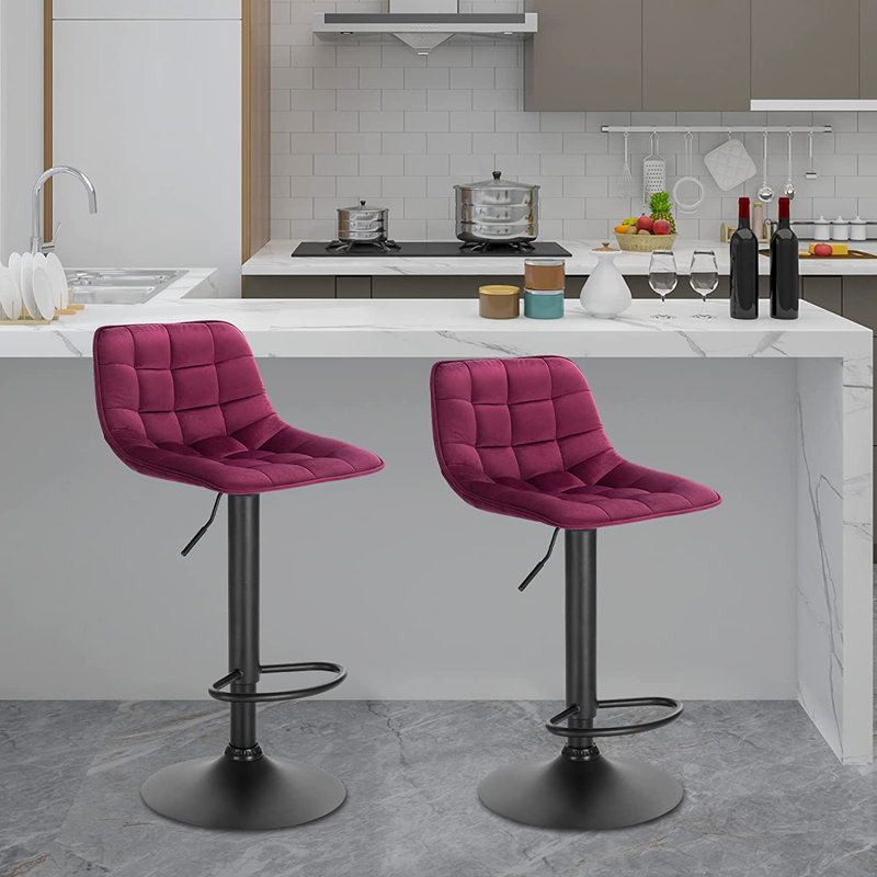 Peake Upholstered Adjustable Height Counter Stool with Metal Frame, Bordeaux