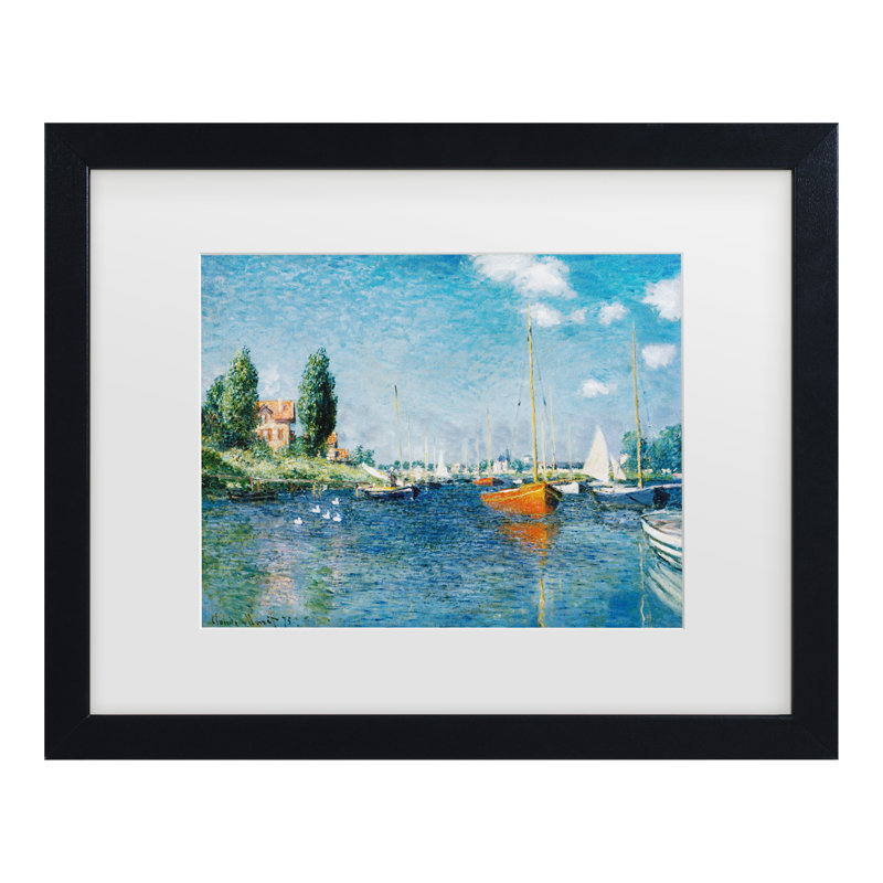 Art encadré par Claude Monet, «Bateaux rouges à Argenteuil», Noir, H 13 po x l 16 po x P 0,75 po