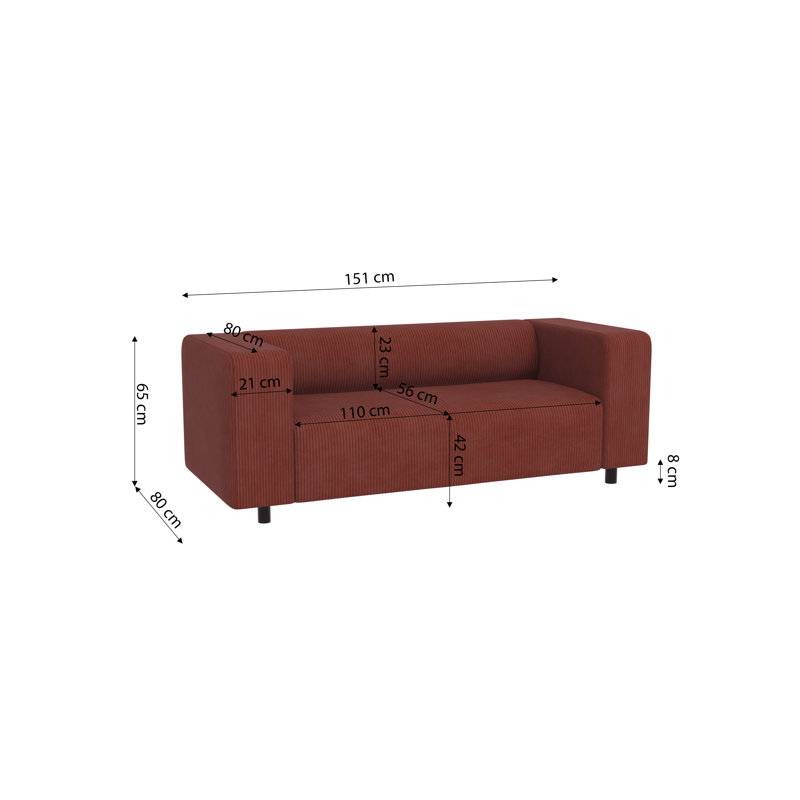 Sofa Sofie in Cord Fabric and Modern Style with comfortable seat, Terracotta, 2