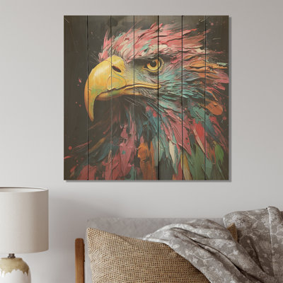 Matisse S Soar, aigle coloré, portrait II - aigle sur bois