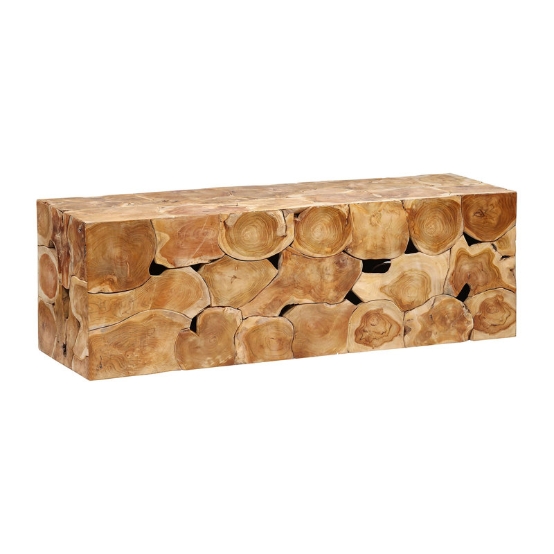 Billiot Reclaimed Teak Wood Block Bench, Natural