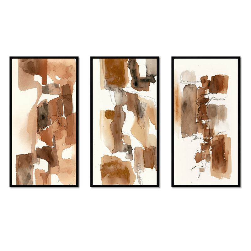"Tons de terre liquides", 3 pièces sur toile, Noir, H 28 po x l 36 po