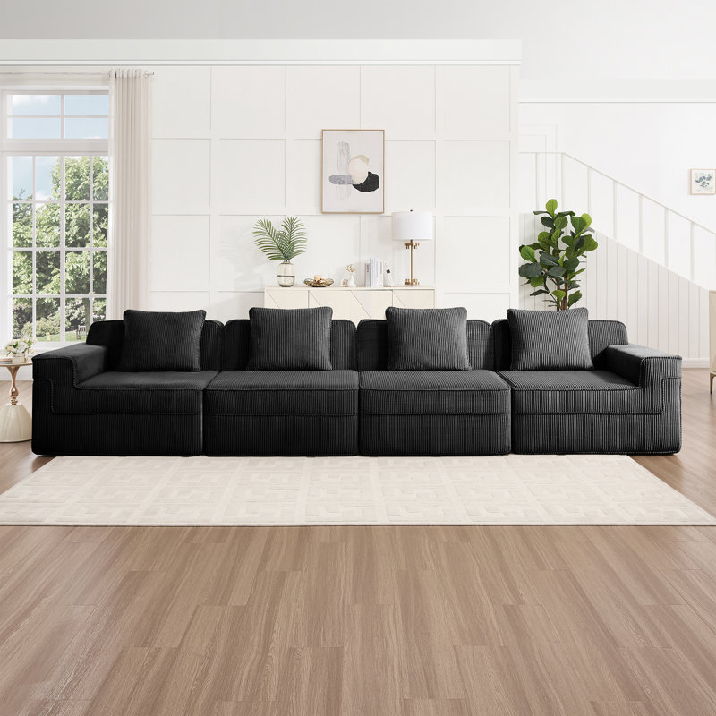 Canapé modulaire 4 places, H 33,8 po x l 153,5 po x P 41,3 po, 4, Noir