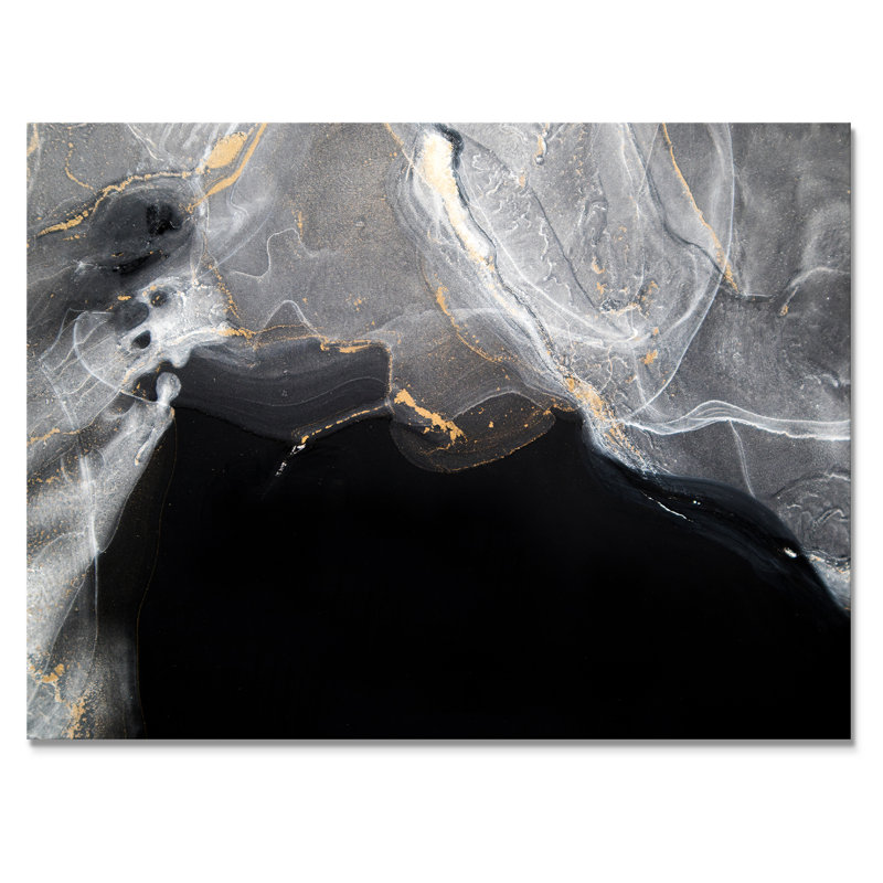 Marbre noir et gris Gloden, ondulations d'art II - œuvre d'art moderne sur toile, H 34 po x l 44 po x P 1,5 po, Toile tendue