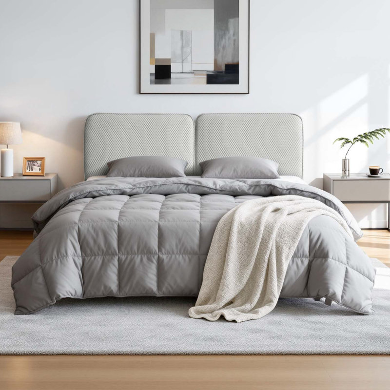 Anesis Upholstery No Assembly Required Bed, Light grey