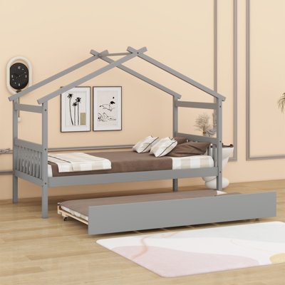 Wooden House Bed With Trundle
