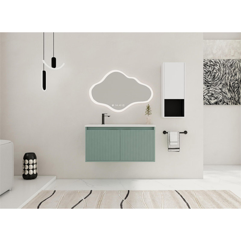 Meuble-lavabo flottant 36 po avec lavabo en résine en forme de goutte, armoire latérale et portes à fermeture en douceur, 00212WHK-05836GGE