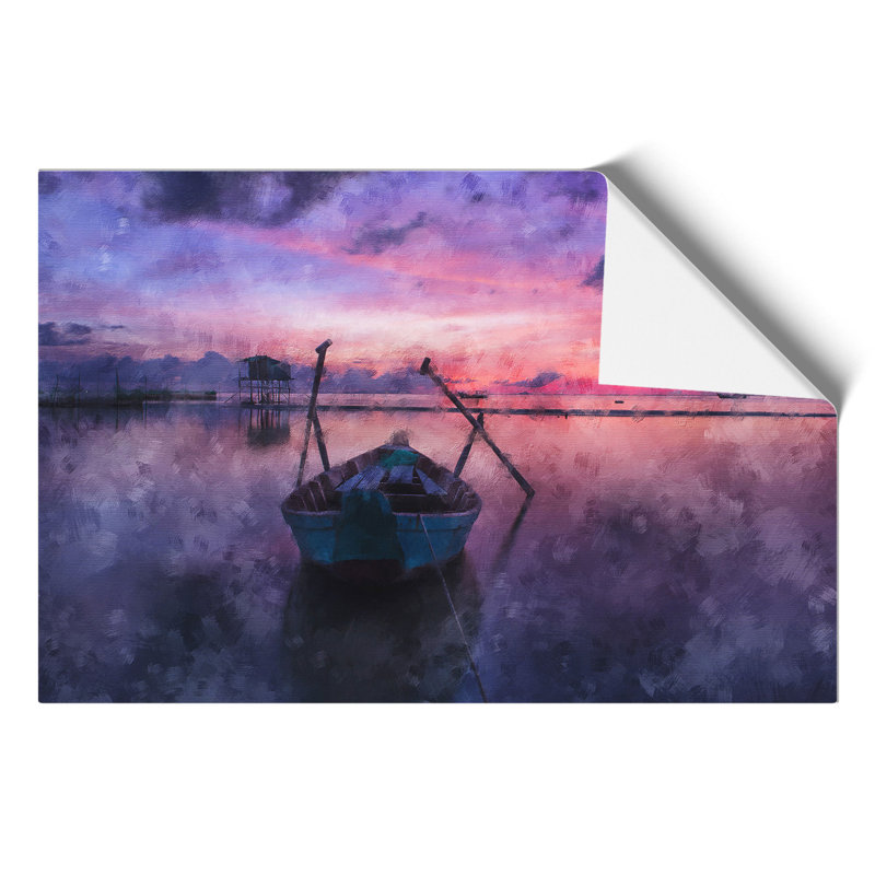 Roawing Boat at Sunset Painting - Frameless Print, 21cm H x 30cm W x 0.1cm D