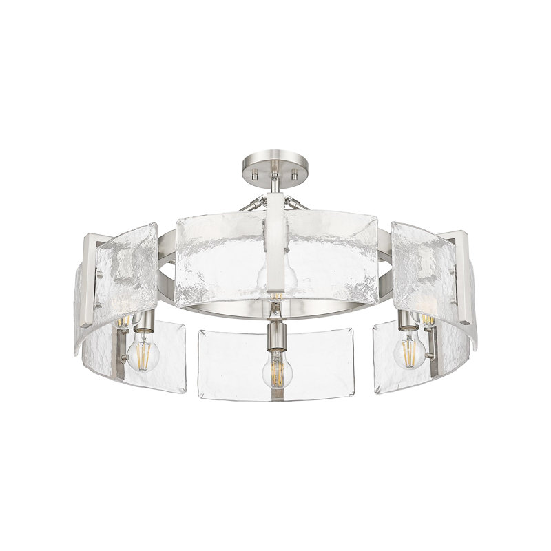 Hickmon 6-Light Semi-Flush with Hammered Water Glass Shade, Pewter