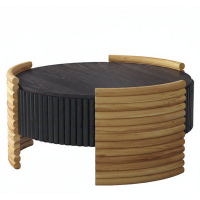 Modern Colorblocked Striped Coffee Table With Flip Top Storage Coffee Table - Natural Wood Finish For Living Room, Apartment, Office, Easy To Assemble