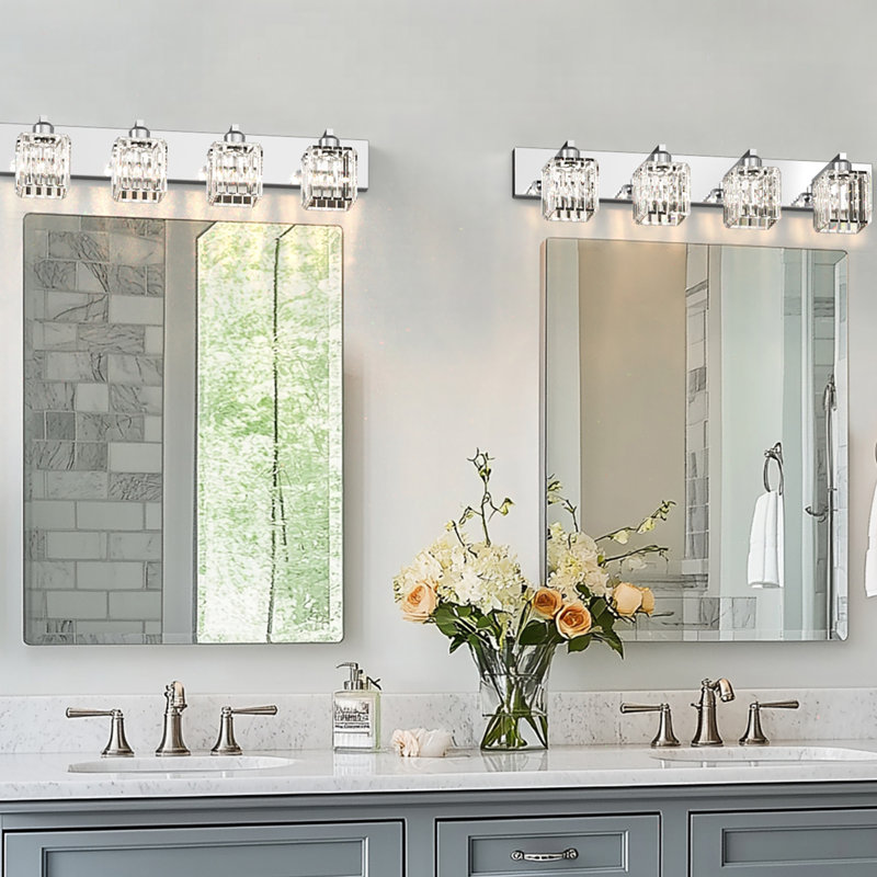 4-Light Dimmable Crystal Vanity Light With LED, Polished Chrome