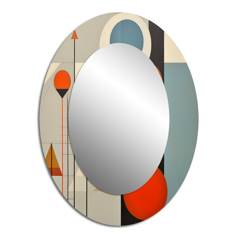 Serendipity Abstract Mid-Century Geometrics I - Miroir décoratif ovale abstrait sur métal, 40 po x 30 po