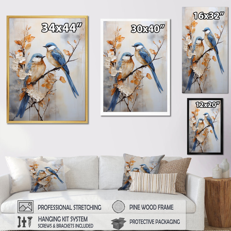 «Minimalisme, oiseaux du paradis, branche florale I», reproduction sur toile, H 32 po x l 16 po x P 1 po, Noir