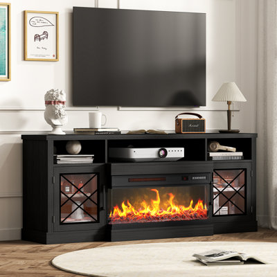 65 Inch Fireplace Tv Stand For Tv Up To 70", Modern Media Console With 30" 3-Sided Panoramic Electric Fireplace, Rgb Led Entertainment Centre With Power Outlet & Storage Drawers, Classic Black