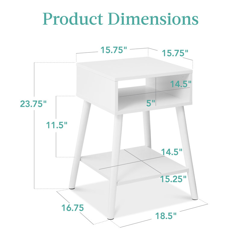White Mid-Century Modern Wood End Tables with Storage