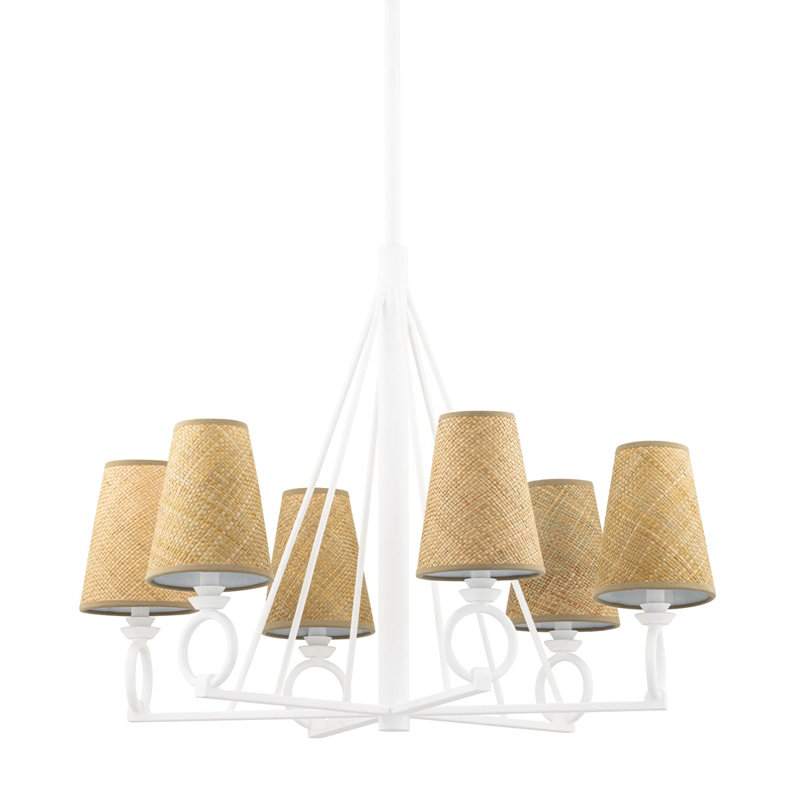 Lustre classique à 6 lumières avec abat-jour Veonka, Plâtre blanc