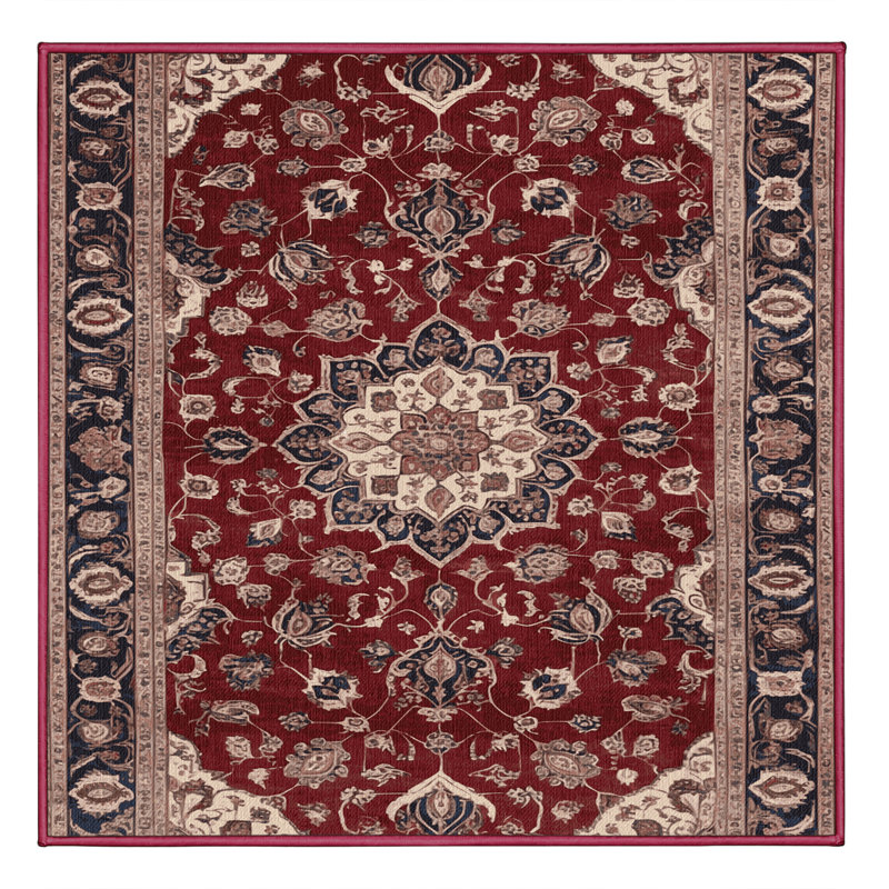 Tapis rouge persan lavable à la machine, Carré 8 pi