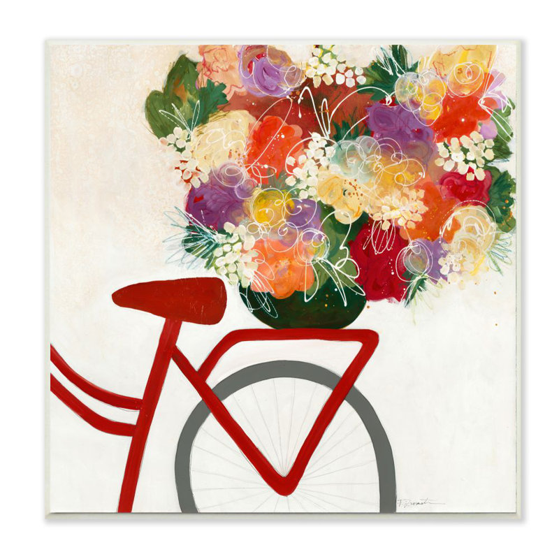 Sièges de bicyclette, bouquet de fleurs, fantaisiste, lignes de fleurs par Third et Wall - impression d'art graphique