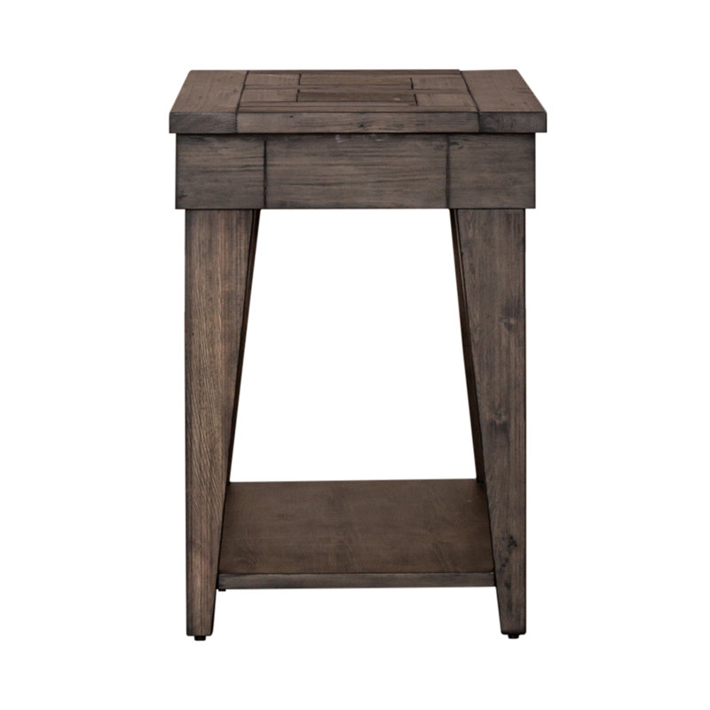Rustic Brown Wood and Stone Rectangular Side Table