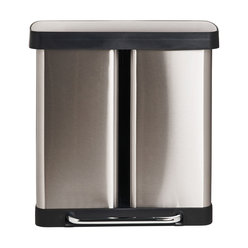 Double Pedal Waste Bin 60 L ECOSORT Metal, Silver/Black