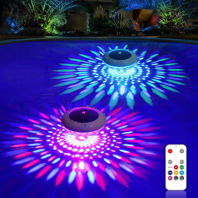 Floating Pool Lights Solar Powered, Color Changing RGB LED, Remote Control 16 Modes, IP68 Waterproof, With Hanging Loop, For Above Ground Inground Pool Garden