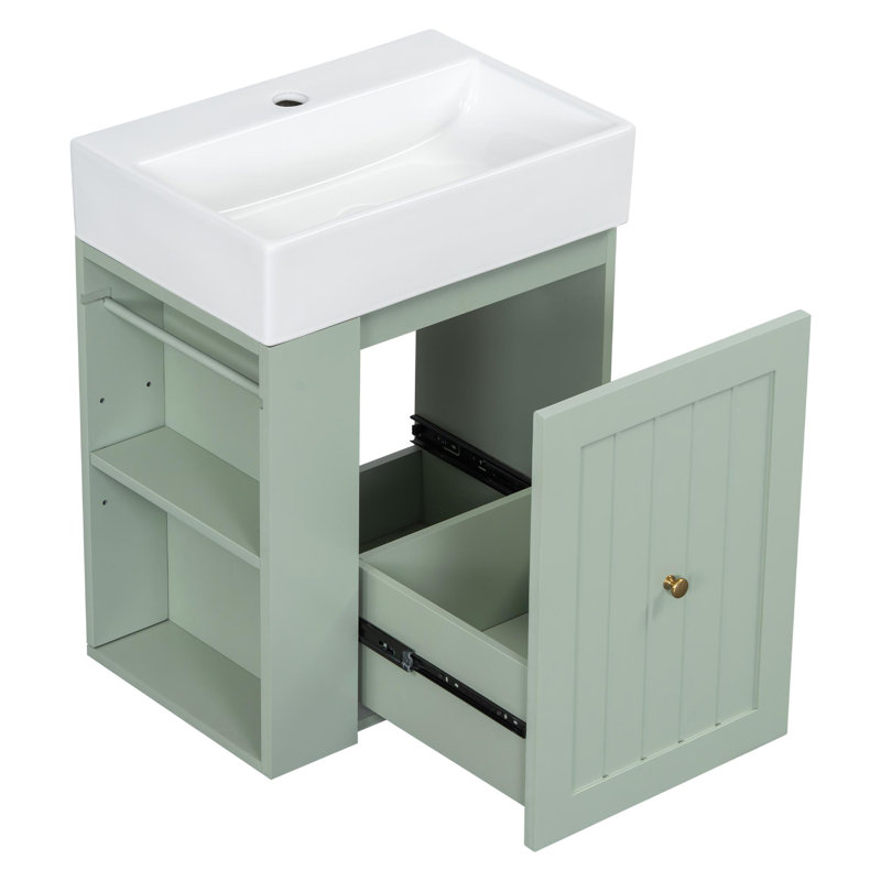 Meuble-lavabo de 20 pouces avec lavabo et rangement en céramique, Vert