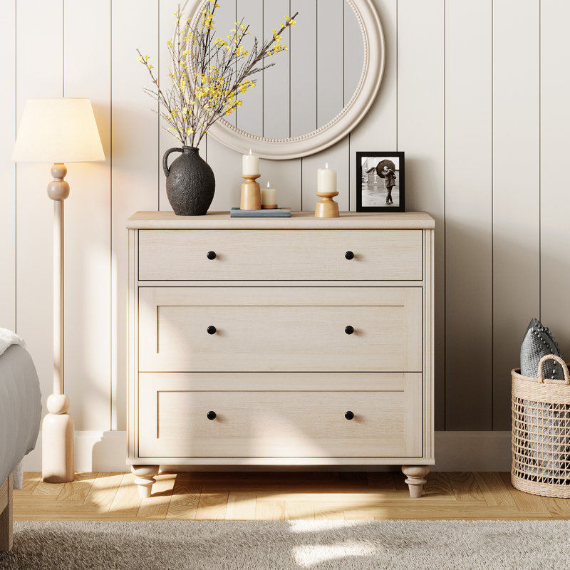Commode 3 tiroirs l 33,9 po Scarlett, Beige