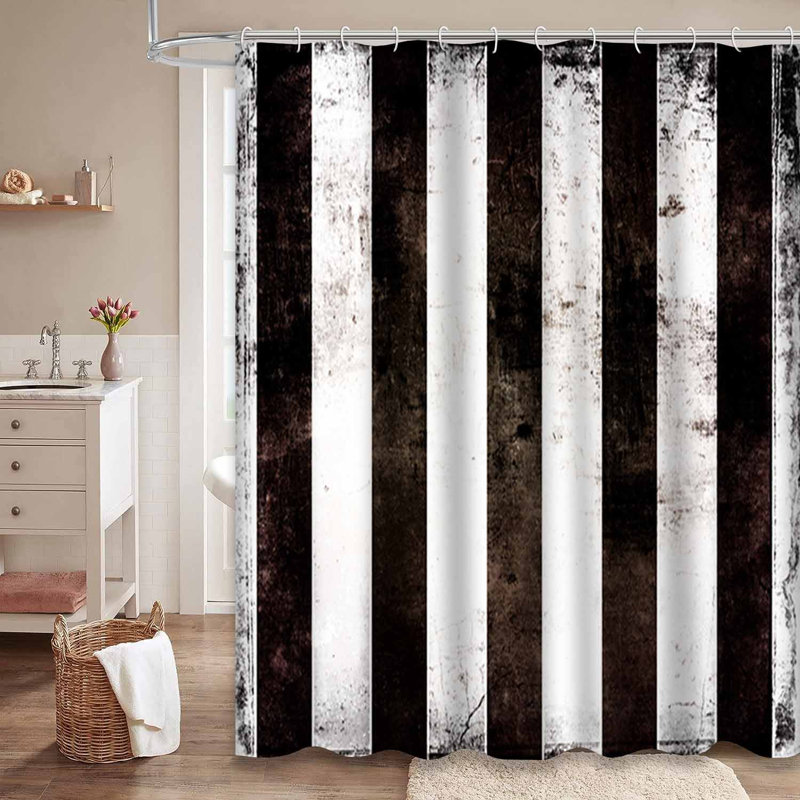Rideau de douche coloré noir rétro coloré avec 12 crochets, L 72 po x l 72 po