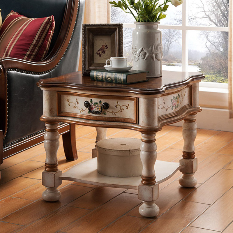 European Style Solid Wood End Table Coffee Table