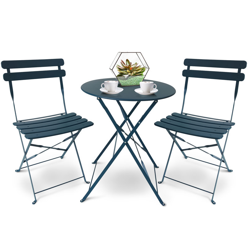 Kashayla 3-Piece Bistro Set with Foldable Table and Chairs, Blue
