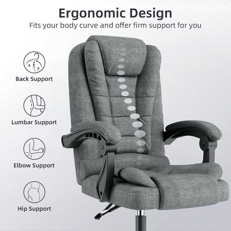 High Back Swivel Office Chair, Executive Chair, Canvas, Dark Grey