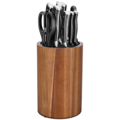 Acacia Wood Round Universal Knife Block Knife Storage Rack With Plastic Cover