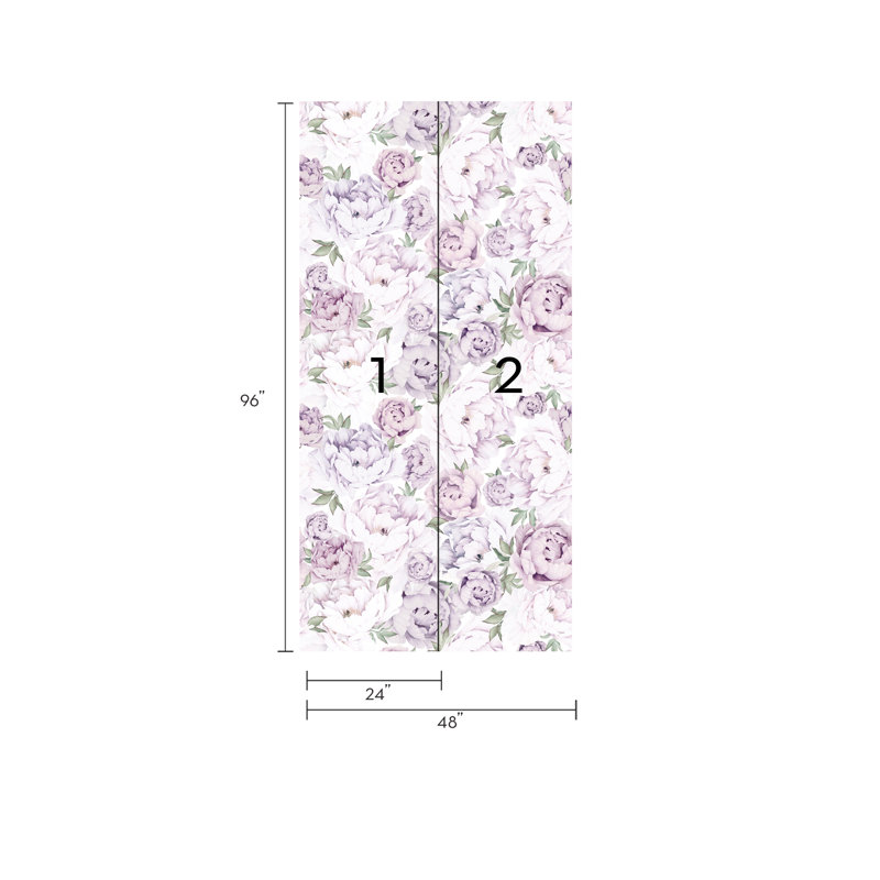 Papier peint adhésif moyen pivoine moyenne, L 96 po x l 48 po, Mauve lavande