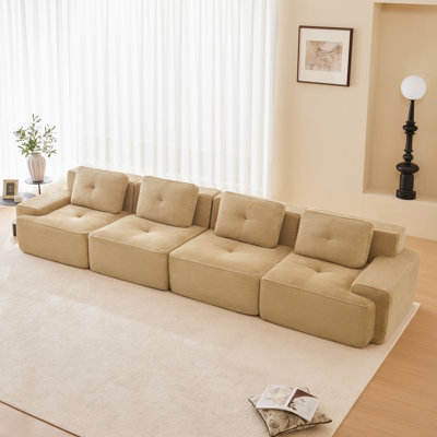 Boneless Modern Sink-In Comfort Compression Modern Couch Deep-Seat Tufted Corduroy Sofa with Pearl Piping & Anti-Slip Base